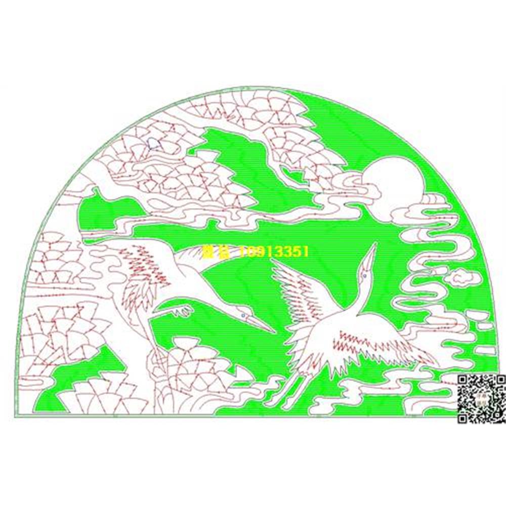 精雕图56松鹤墓碑碑头线雕图线条图单线铣底图_电脑雕刻plt文泰矢量图精雕图浮雕图